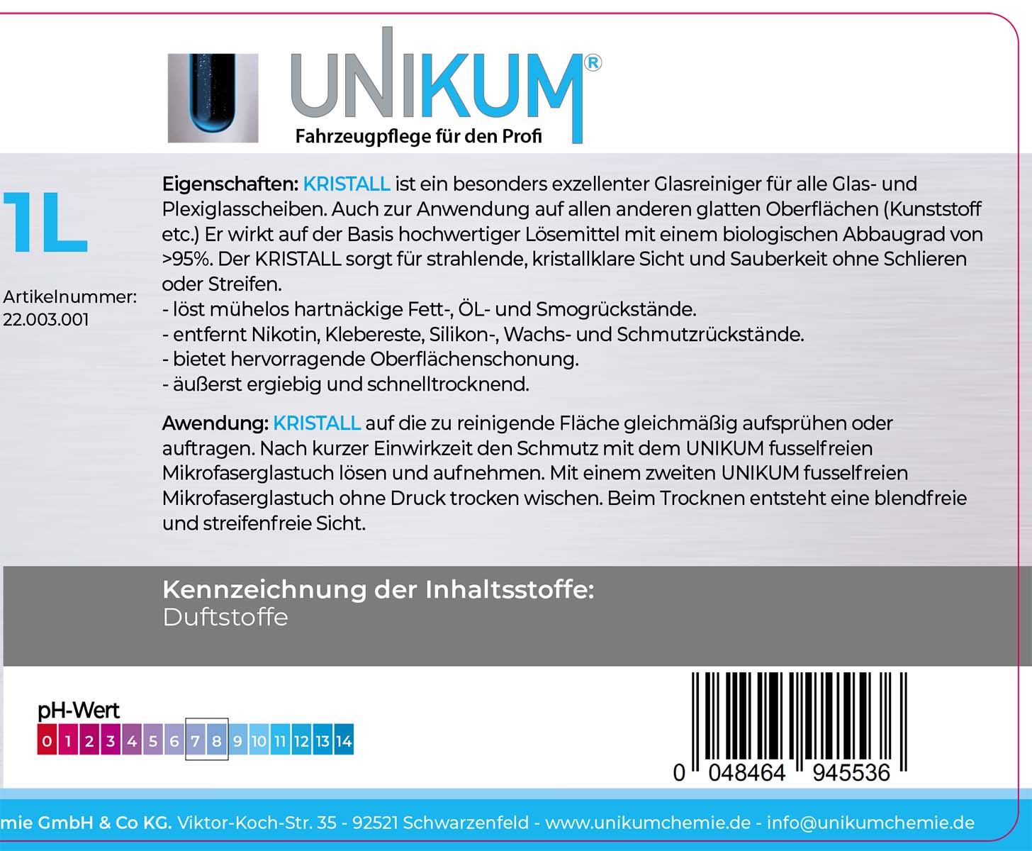 Unikum Glasreiniger Kristall 1L