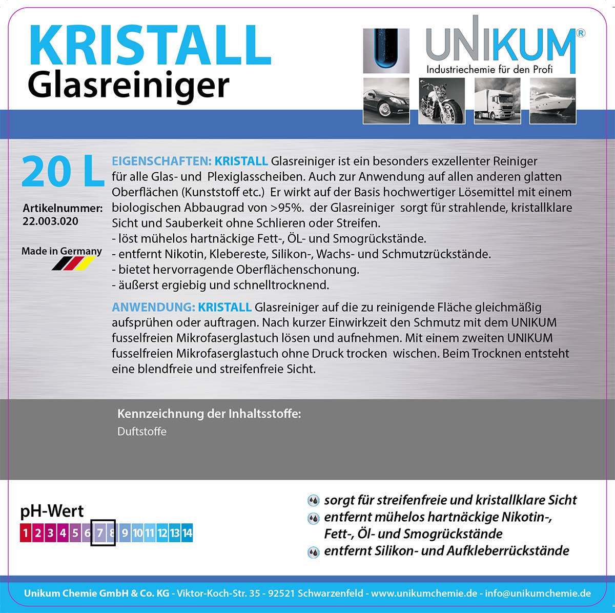 Unikum Glasreiniger Kristall 20L