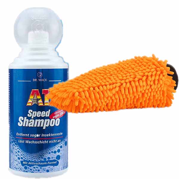 Dr-wack-speed-shampoo-konjuhi-chenille-waschhandschuh-orange Dr. Wack Waschset Basic #2