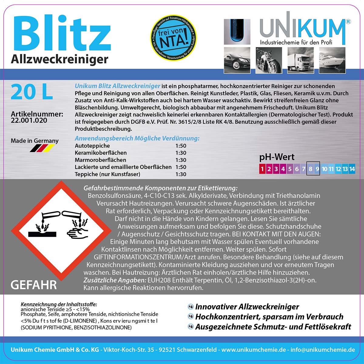 Unikum Blitz Allzweckreiniger 20L