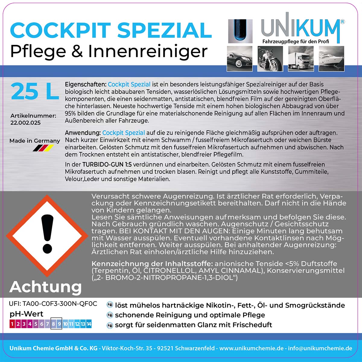 Unikum Cockpit Spezial Innenreiniger & Pflege 25L