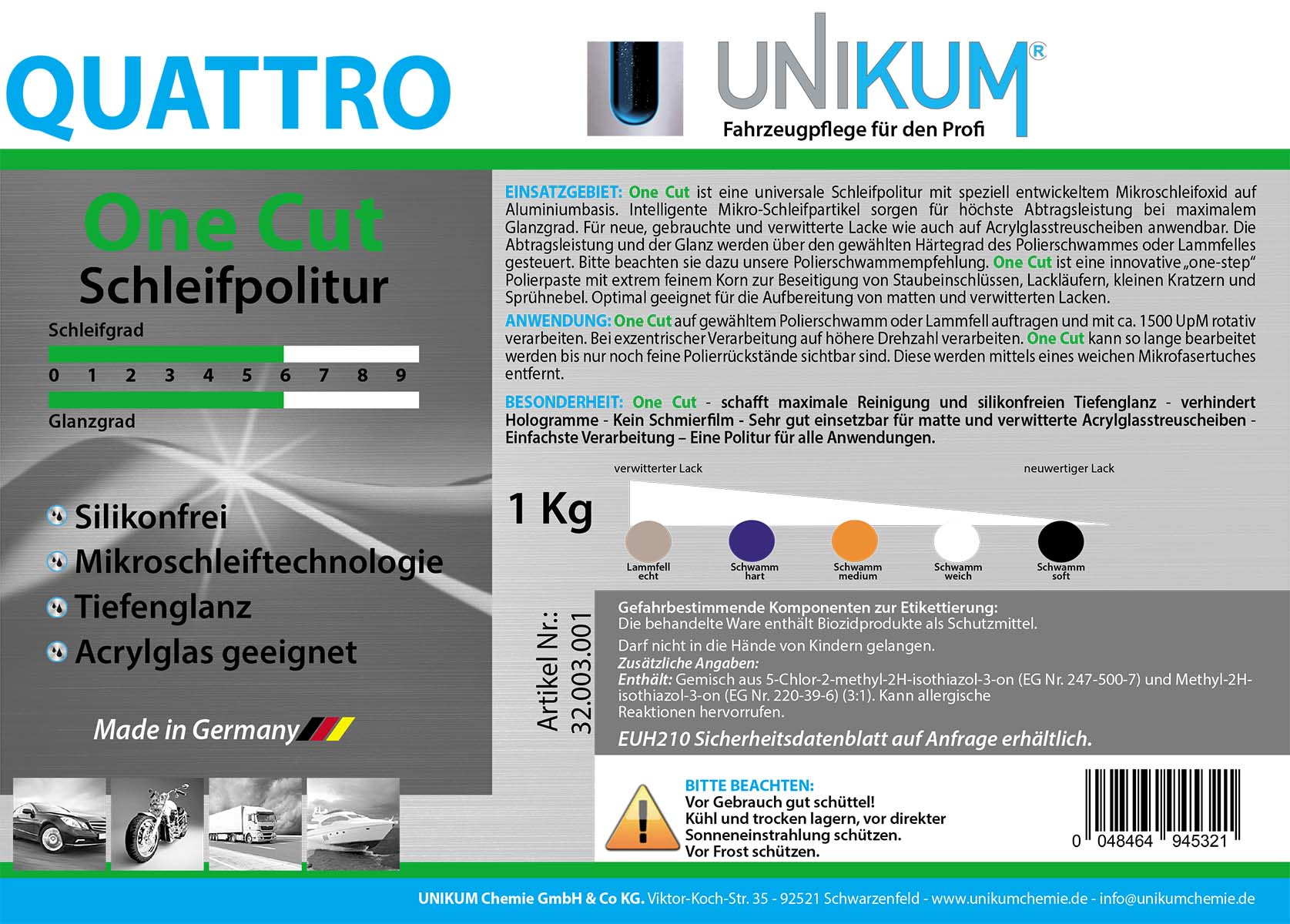 Unikum QUATTRO One Cut Schleifpolitur 1Kg