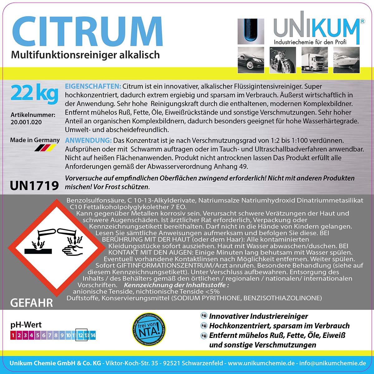 Unikum Citrum Multifunktionsreiniger alkalisch 22kg