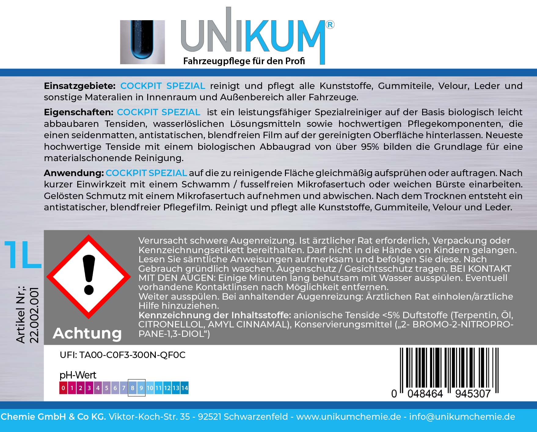 Unikum Cockpit Spezial Innenreiniger & Pflege 1L