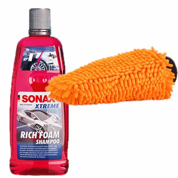 Sonax-Rich-foam-shampoo-konjuhi-chenille-waschhandschuh-orange Sonax Waschset Basic #2