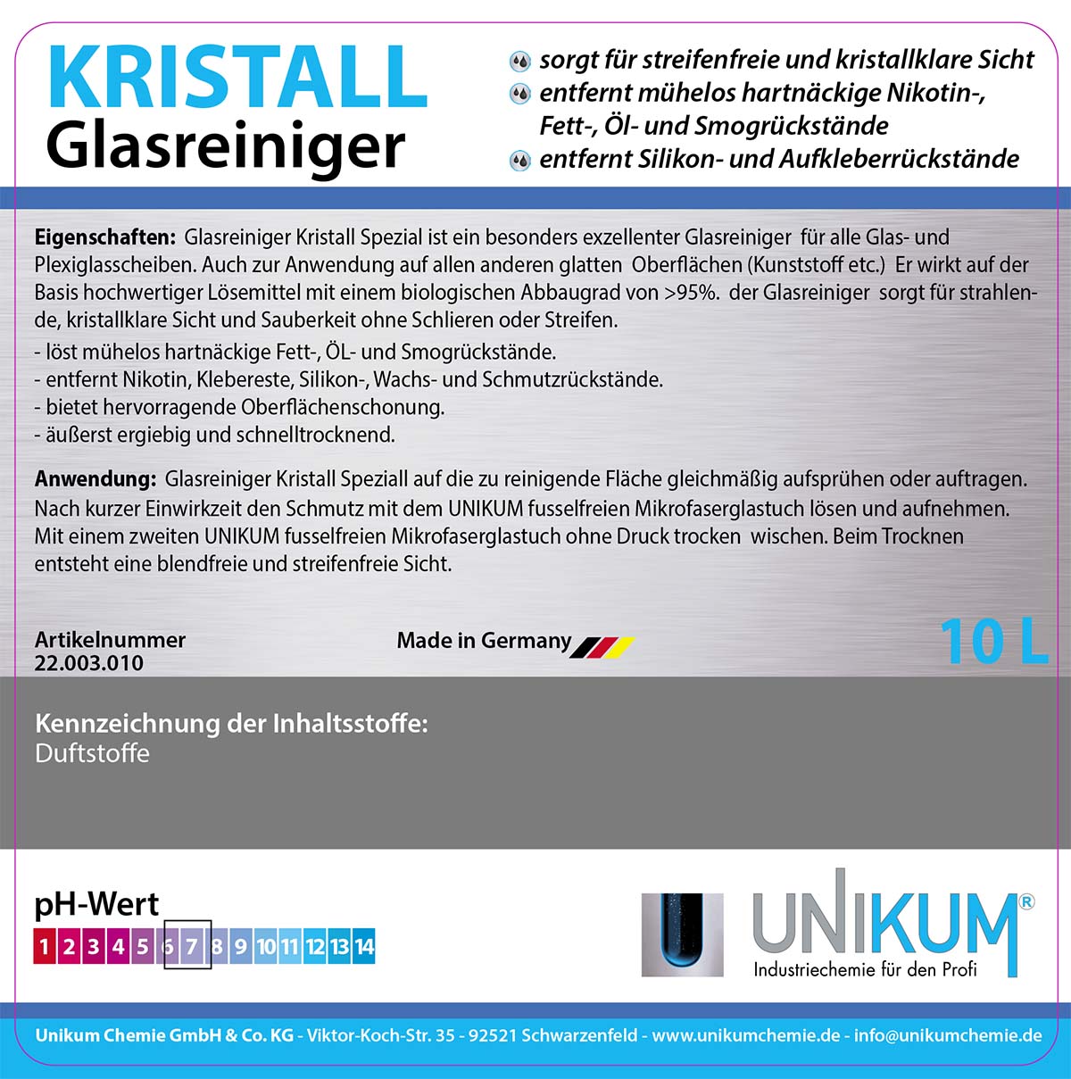 Unikum Glasreiniger Kristall 10L