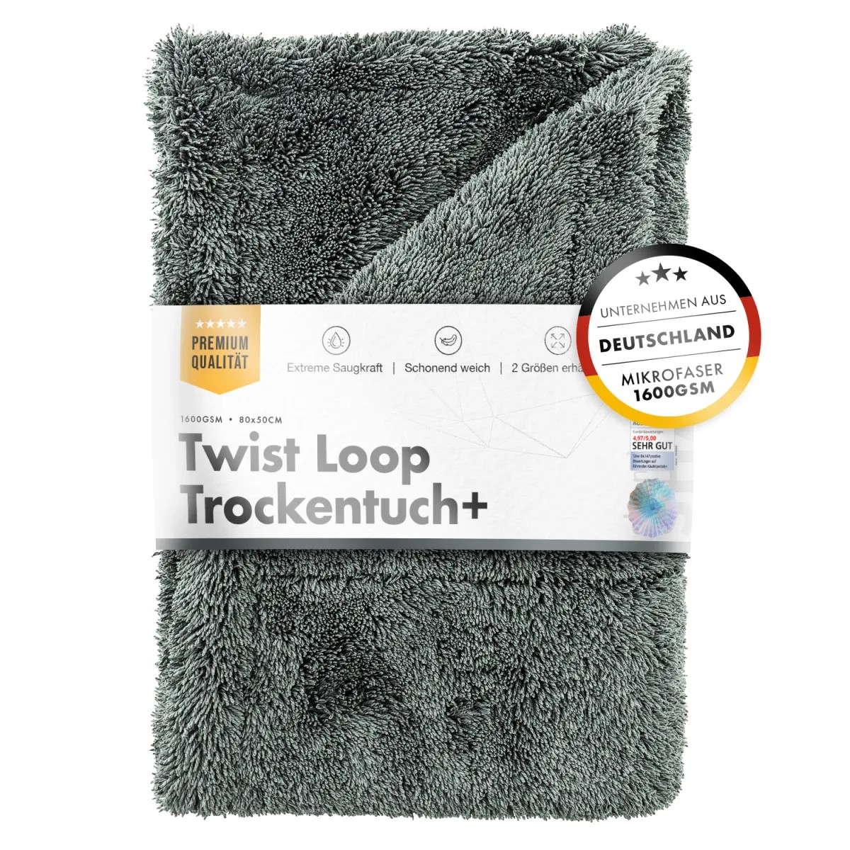 ChemicalWorkz Premium Twisted Towel 1600GSM Grau Trockentuch 50×80cm