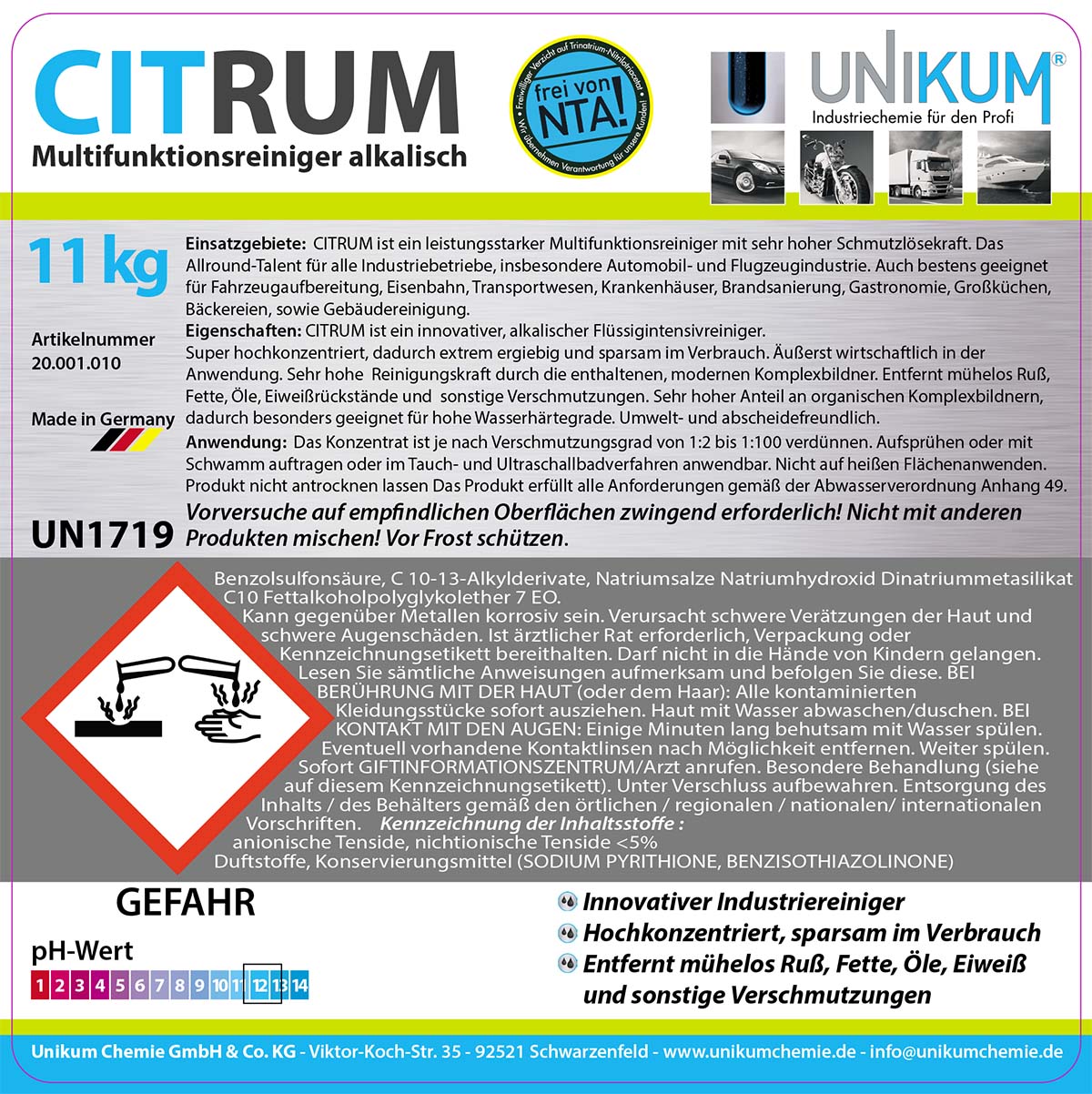 Unikum Citrum Multifunktionsreiniger alkalisch 11kg